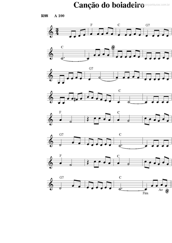 Partitura da música Canção do Boiadeiro