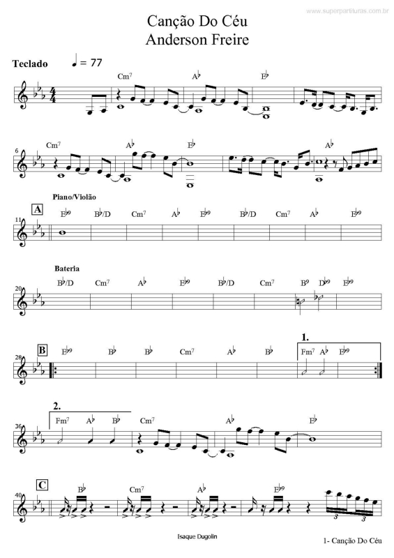 Partitura da música Canção do Céu