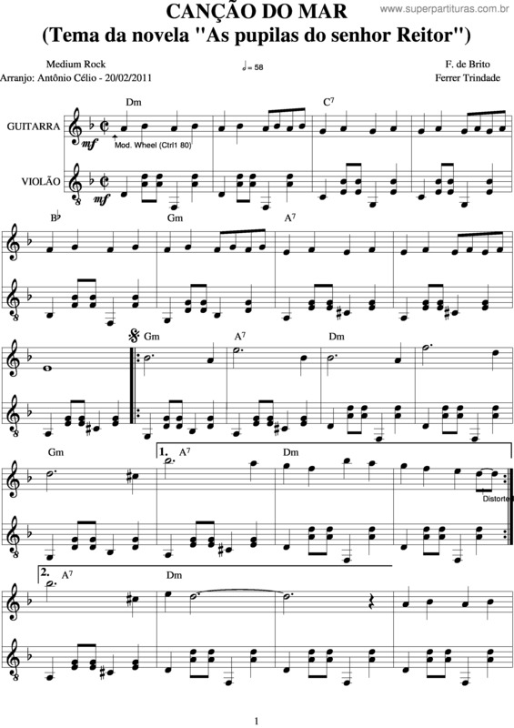 Partitura da música Cancao Do Mar v.2