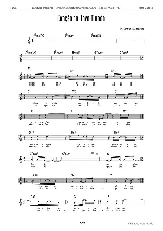 Partitura da música Canção do Novo Mundo