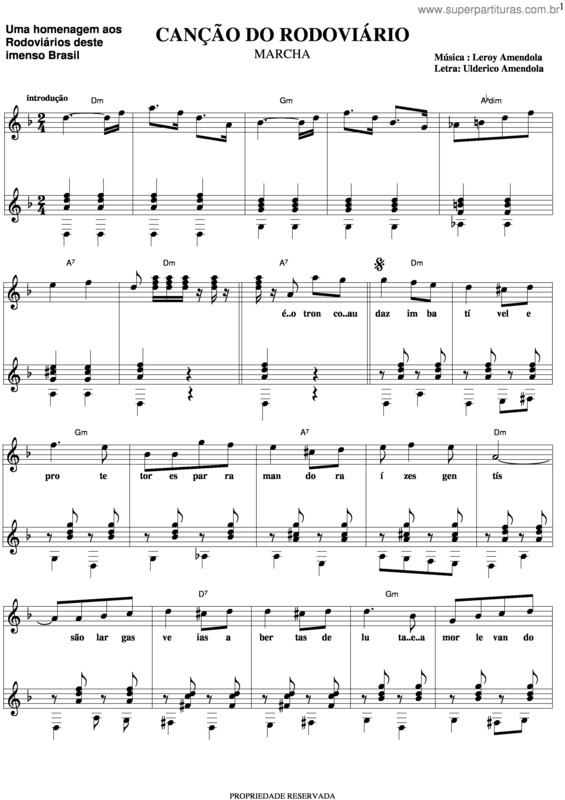 Partitura da música Canção Do Rodoviário