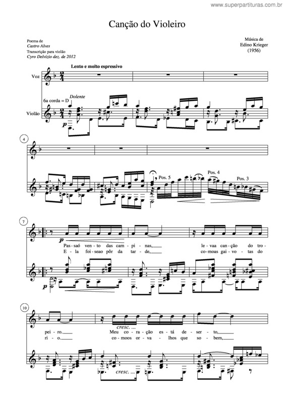 Partitura da música Canção do Violeiro