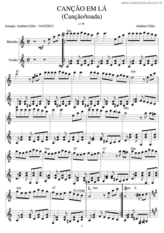 Partitura da música Canção Em Lá