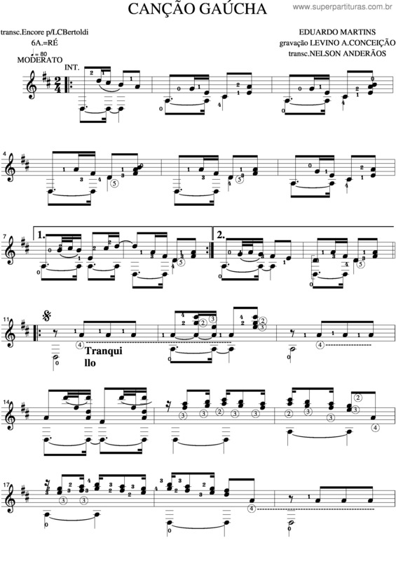 Partitura da música Canção Gaúcha 