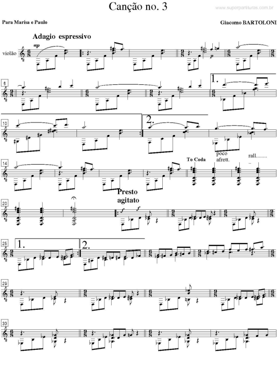 Partitura da música Canção no. 3