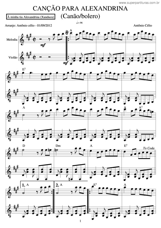 Partitura da música Canção Para Alexandrina