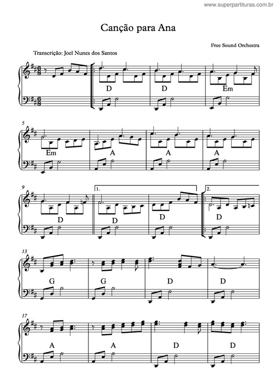 Partitura da música Canção Para Ana v.2