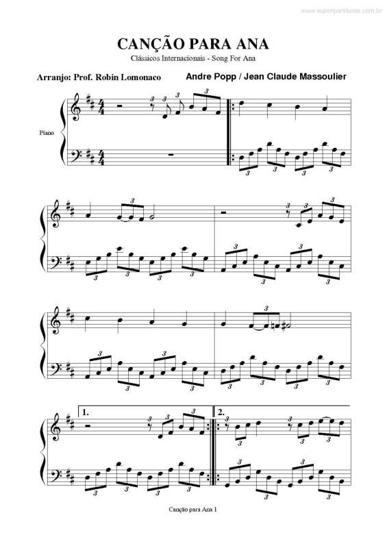 Partitura da música Canção para Ana