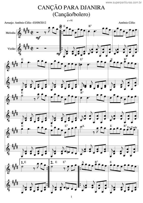 Partitura da música Canção Para Djanira