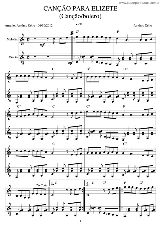 Partitura da música Canção Para Elizete