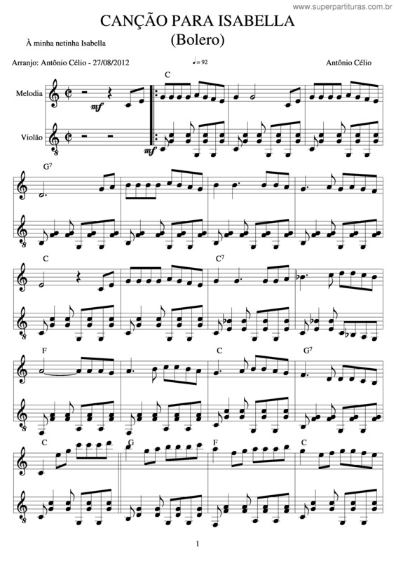 Partitura da música Canção Para Isabella