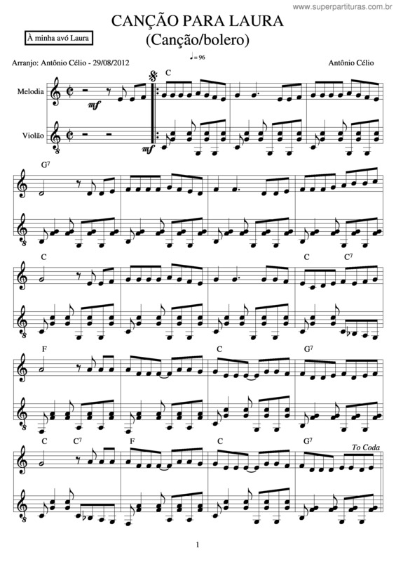 Partitura da música Canção Para Laura