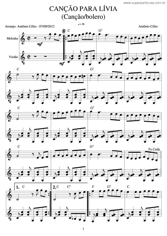 Partitura da música Canção Para Lívia