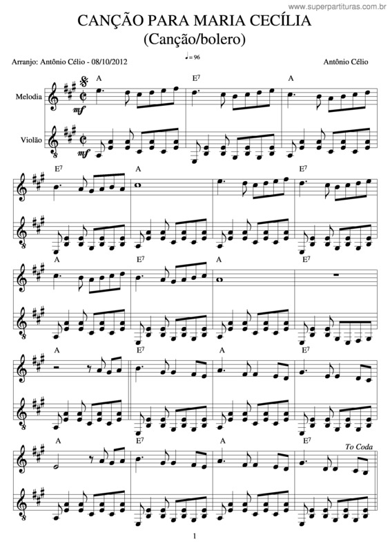 Partitura da música Canção Para Maria Cecília