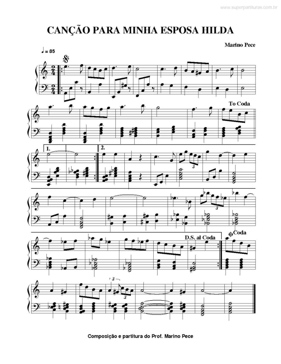 Partitura da música Canção para minha esposa Hilda (São Francisco de Assis)