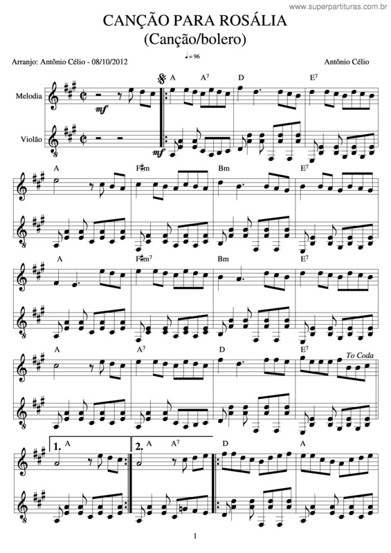 Partitura da música Canção Para Rosália