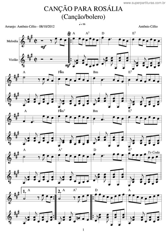 Partitura da música Canção Para Rosália