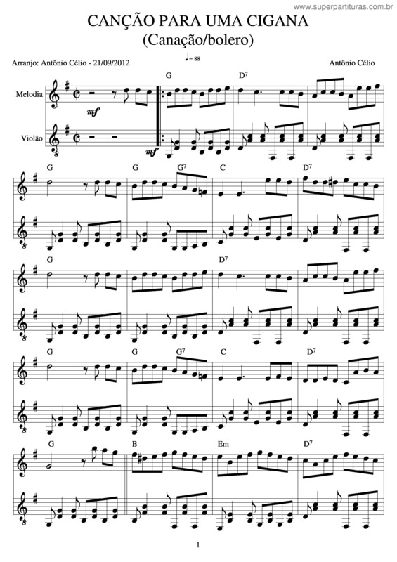 Partitura da música Canção Para Uma Cigana