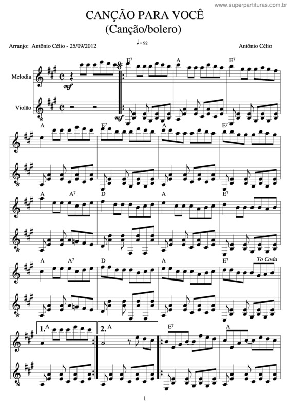 Partitura da música Canção Para Você