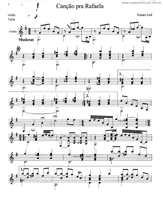 Partitura da música Canção pra Rafaela