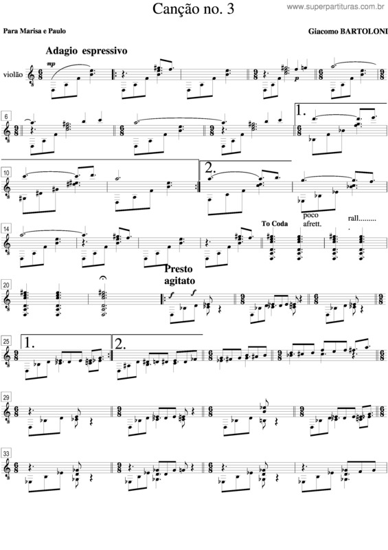 Partitura da música Canção