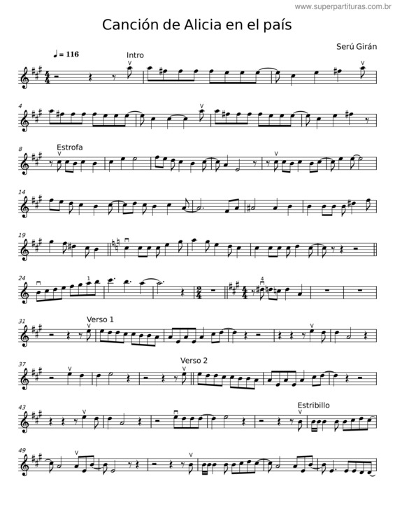 Partitura da música Cancion De Alicia En El Pais – Serú Girán