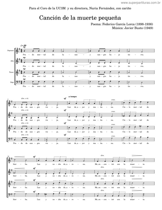 Partitura da música Canción De La Muerte Pequeña – Federico García Lorca