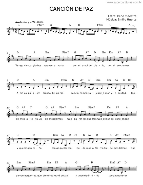 Partitura da música Canción De Paz v.2