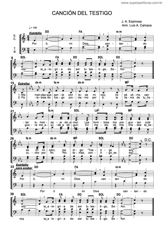 Partitura da música Canción Del Testigo