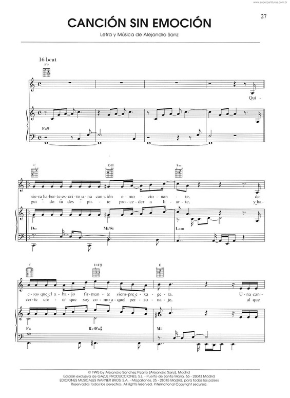 Partitura da música Canción Sin Emoción v.2