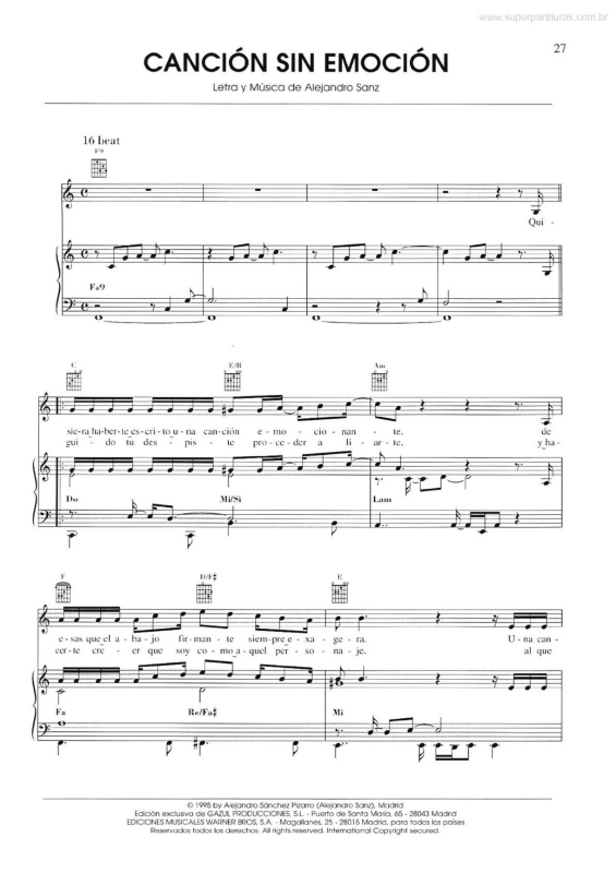 Partitura da música Canción Sin Emoción