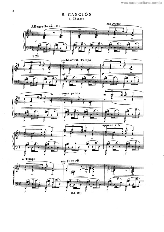 Partitura da música Canción