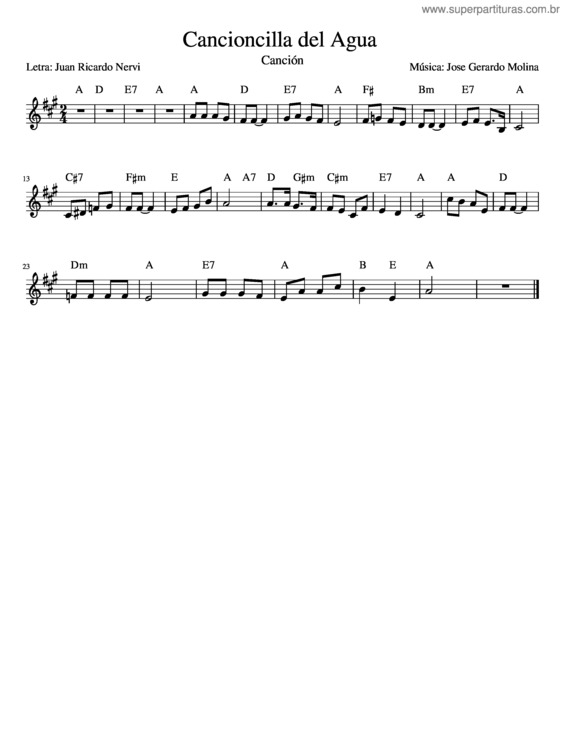 Partitura da música Cancioncilla Del Agua