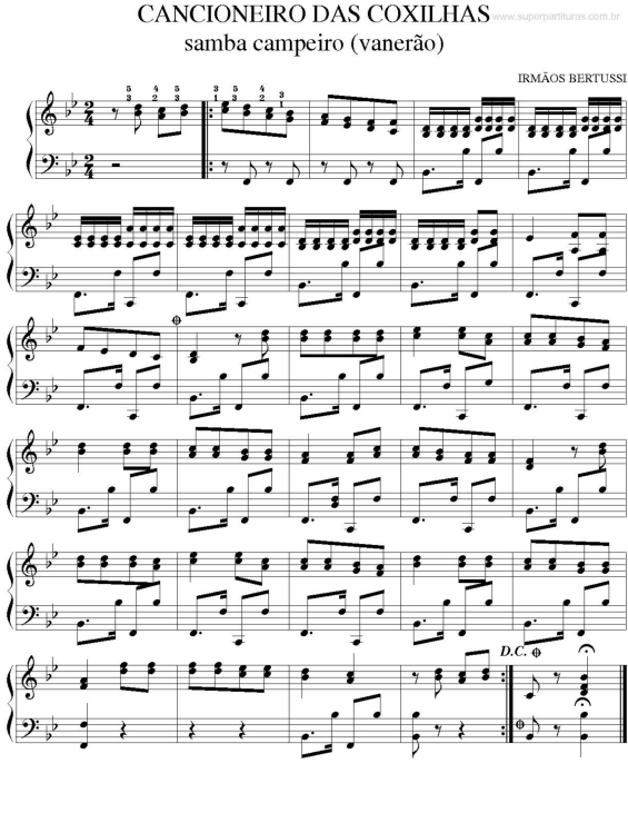 Partitura da música Cancioneiro das Coxilhas