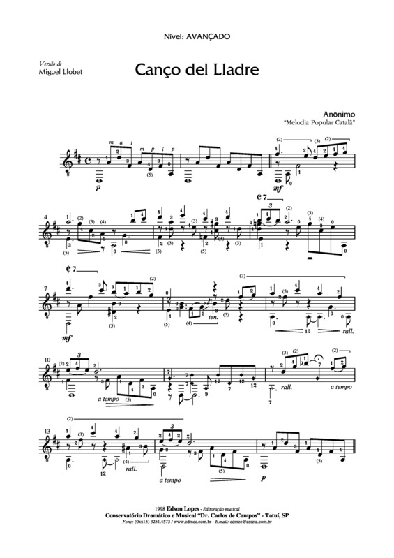 Partitura da música Canço del Lladre v.2