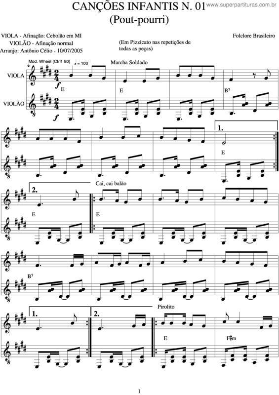 Partitura da música Canções Infantis v.2