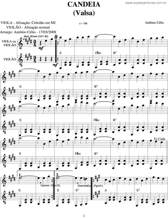 Partitura da música Candeia