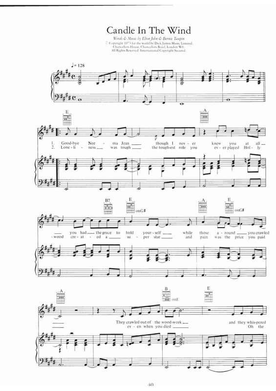 Partitura da música Candle in The Wind v.2