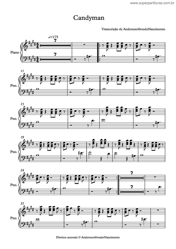 Partitura da música Candyman