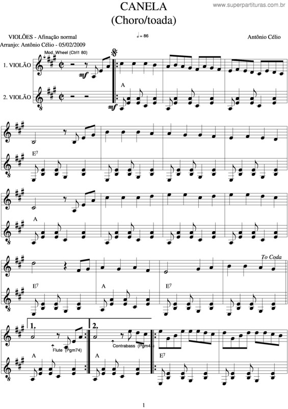 Partitura da música Canela