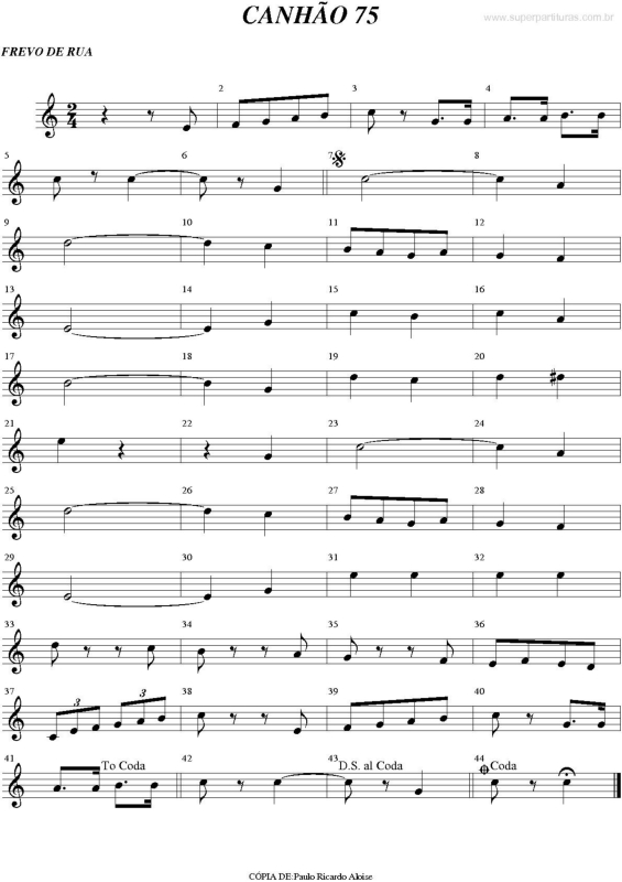 Partitura da música Canhão 75