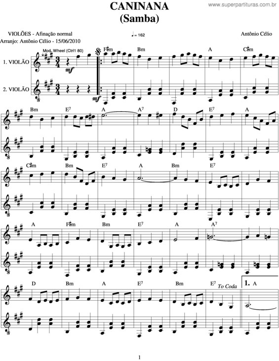 Partitura da música Caninana