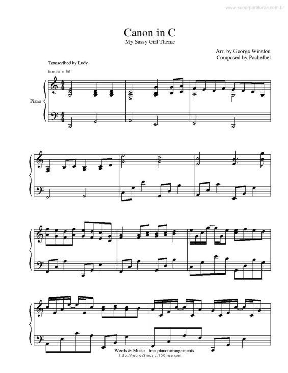 Partitura da música Canon em Dó