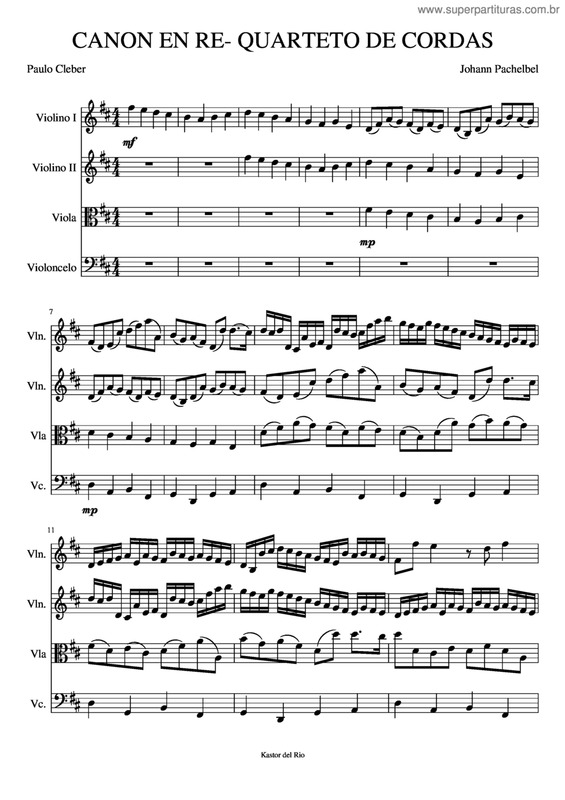 Partitura da música Canon Em Ré