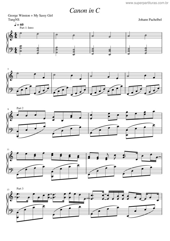 Partitura da música Canon In C – Pachelbel – Johann Pachelbel Canon In C – Pachelbel – Combination Of George Wiston & My Sassy Girl