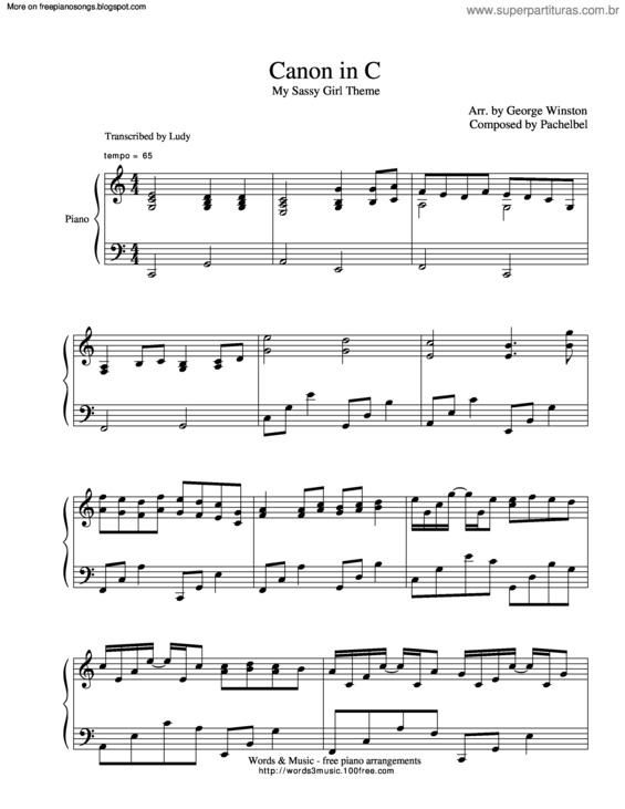 Partitura da música Canon In C v.3