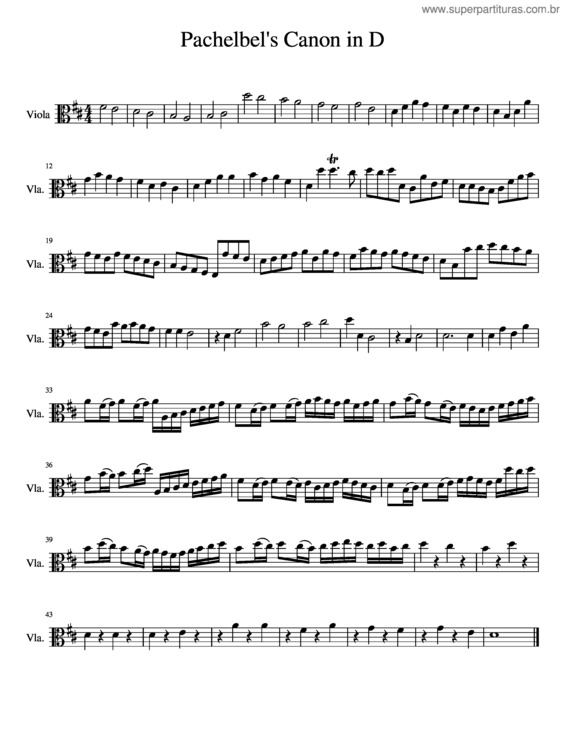Partitura da música Canon In D – Viola
