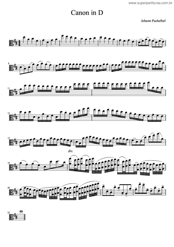 Partitura da música Canon In D For Viola