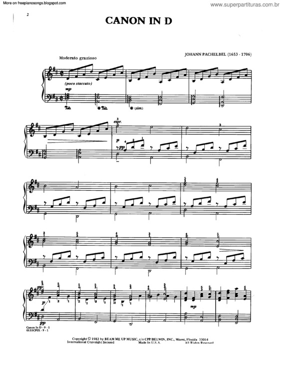 Partitura da música Canon In D v.10