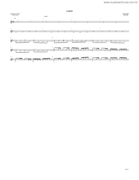 Partitura da música Canon In D v.5